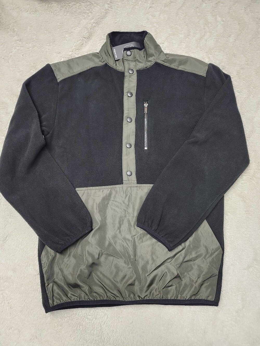 NWT Original Use Mens XS Fleece Pullover Snap Button Jacket Black Green Gorpcore